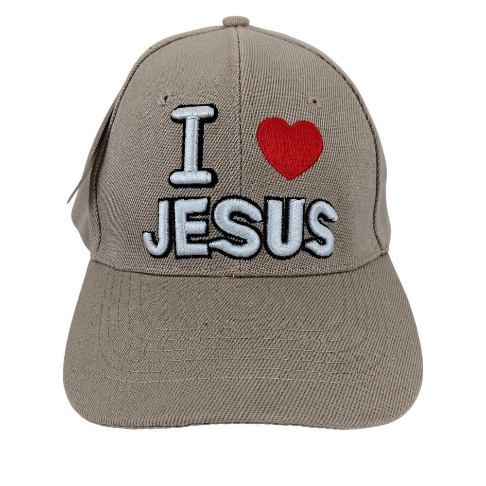 I Love Jesus Hat Cap Strap Back Khaki Baseball Embroidered Christian Faith Mens